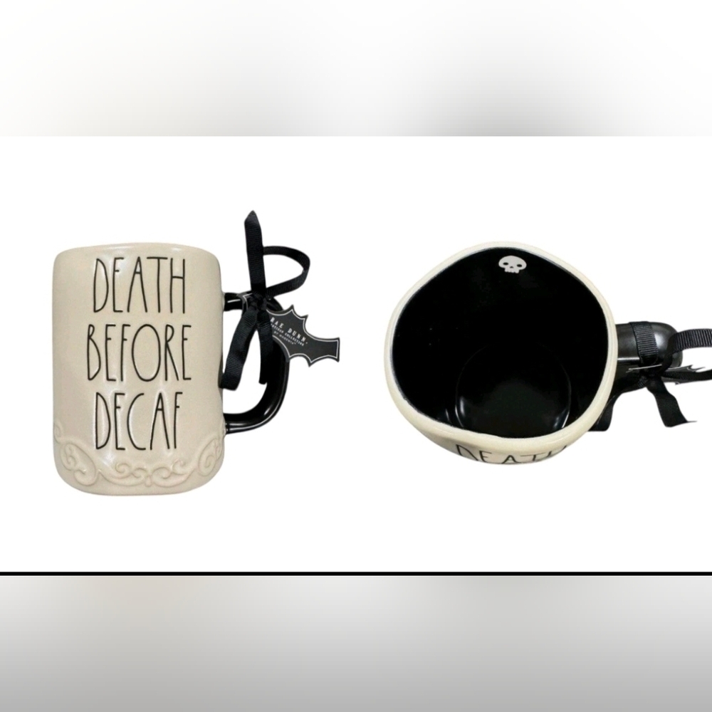 Rae Dunn "Death Before Decaf" Signature Coffee Mug NEW  18oz